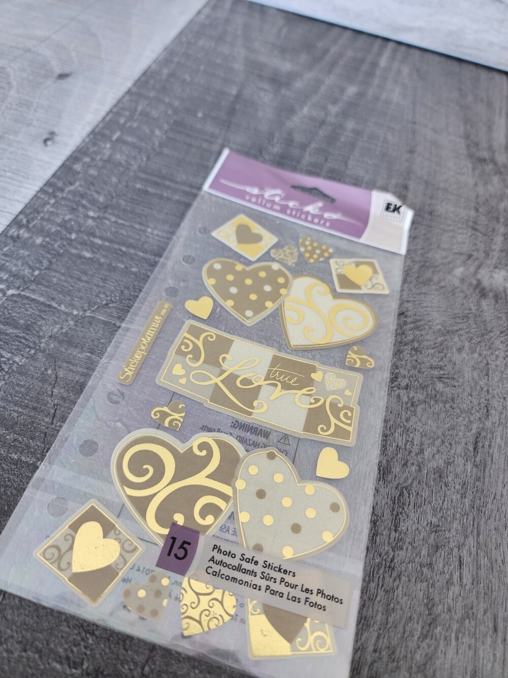 Sticko Stickers - Vellum Hearts Gold True Love Scrapbooking RETIRED NEW #28